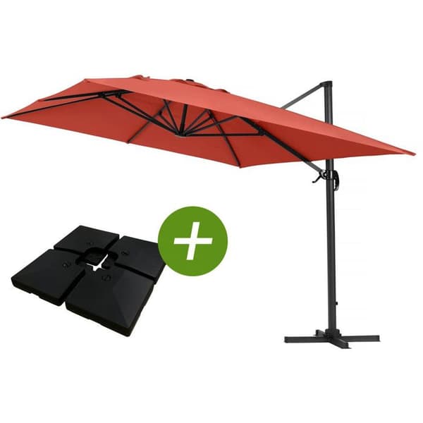 Parasol trädgård av aluminium "Sun 4" - Rektangulär - 3 x 4 m - Röd - Vikter ingår