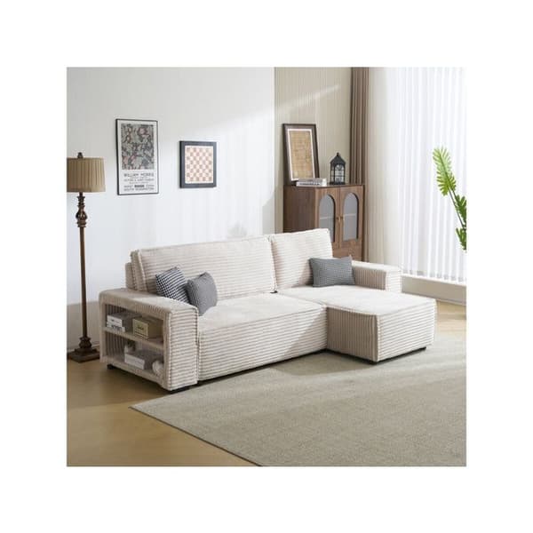 Vinkelsoffa i ribbade sammetsklädern "Opera" - 3 platser - Beige