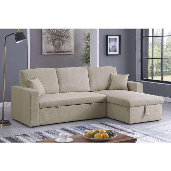 Vinkelssoffa i sammet "Alain" - 3 platser - Beige