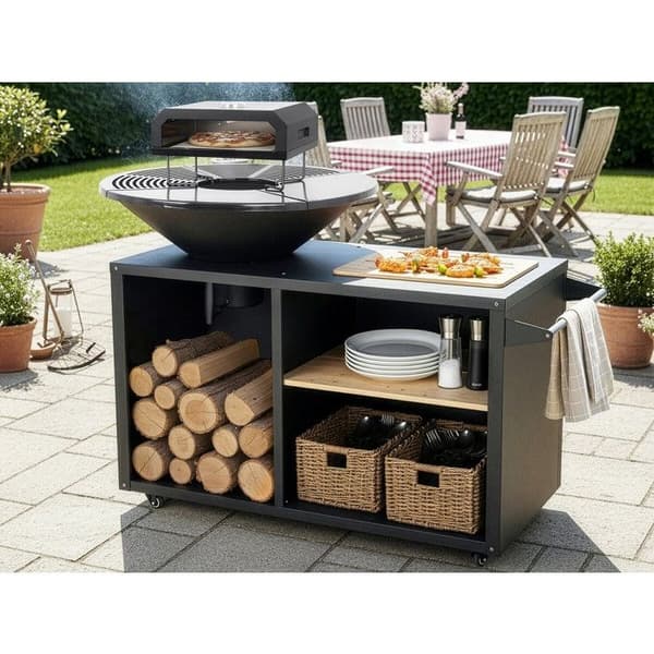 Grill plancha brasero med pizzaovn "Maréchal" - Ø 81 cm - Sort