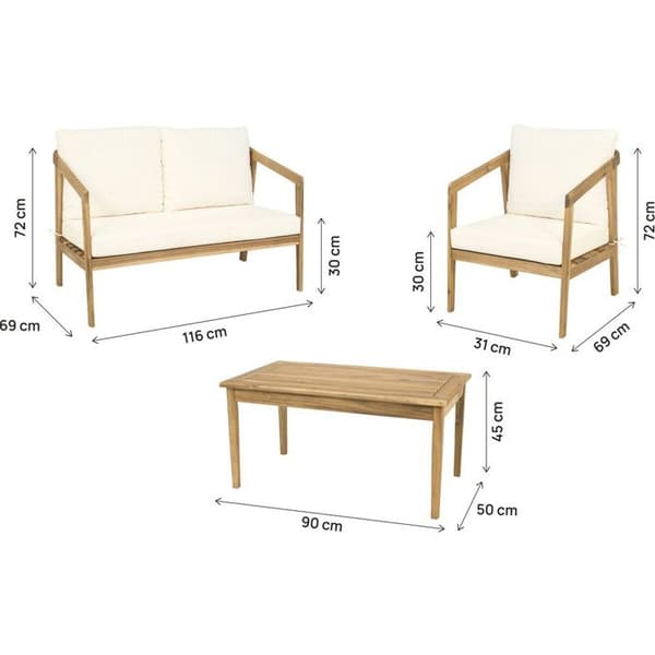 Havemøbler i akacietræ med "Presley" puder - 4 pladser - Beige