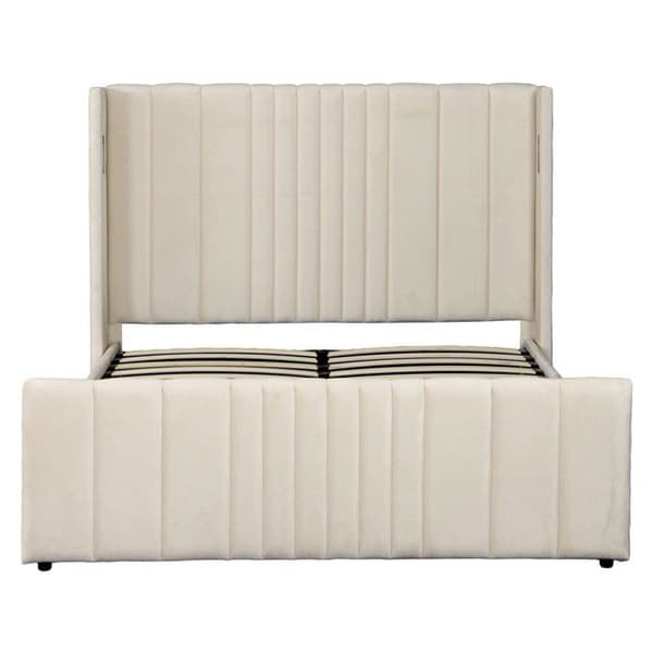 Dobbelt seng med stofkiste og indbyggede lamper "Verbier" - 140 x 190 cm - Beige