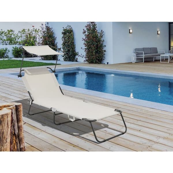 Fällbar solstol "Lazy" - Med solskydd - Beige