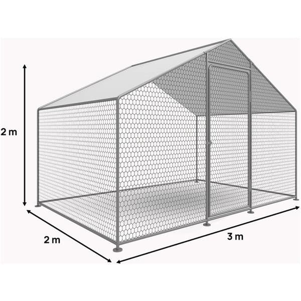 Hönsgård 6 m² inhägnad park 2 x 3 x 2 M galvaniserat stål