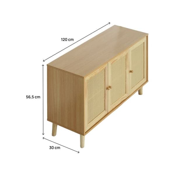 Buffet i cannage "Neuille" - 120 x 40 x 71.5 cm - Beige