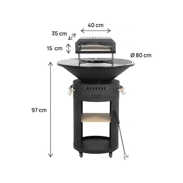 Grill plancha brasero med pizzaovn "César premium" - Ø 81 cm - Sort