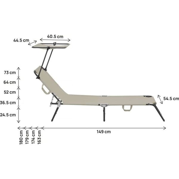 Set med 2 hopfällbara solstolar "Lazy" - Med solskydd - Taupe