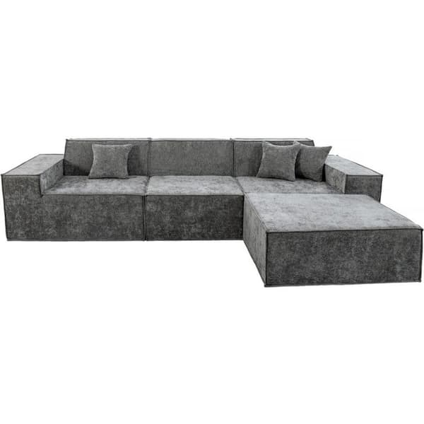 Modulär rak soffa med ottoman i texturerad tyg "Lusso" - 4 platser - Grå