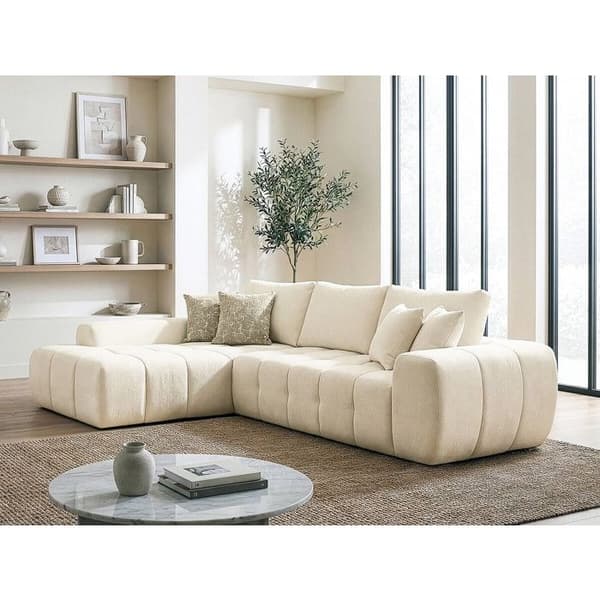 Vänster hörnsoffa i tyg stil bubble "Sidonie" - 4 platser - Beige