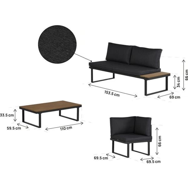 Trädgårdsmöbler hörnsoffa dekor imitation trä "Fiora" - 5 platser - Grå