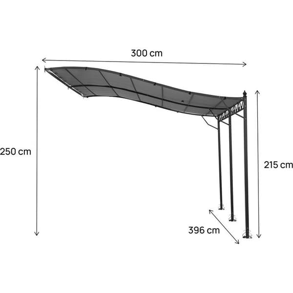 Metallpergola med väggmontering - 3 x 4 m - Grå