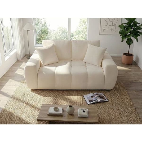 Rät soffa i tyg stil bubble "Léonie" - 2 platser - Beige