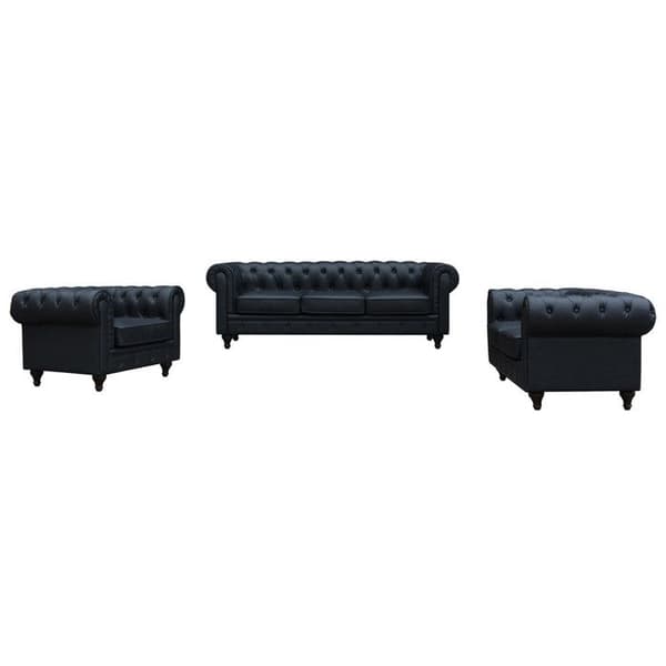 Fast Chesterfield sofa "Aliza" - 208 x 82 x 70 cm - 3 pladser - Sort