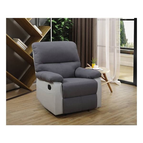 Recliner-fåtölj med liggläge - Vit/Grå, tyg+PU - 90x89x103 cm