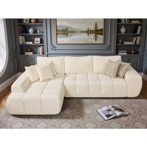 Vänster hörnsoffa i tyg stil bubble "Sidonie" - 4 platser - Beige