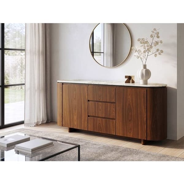 Træbuffet med keramisk plade "Stonea" - 180 x 40 x 85 cm - Brun