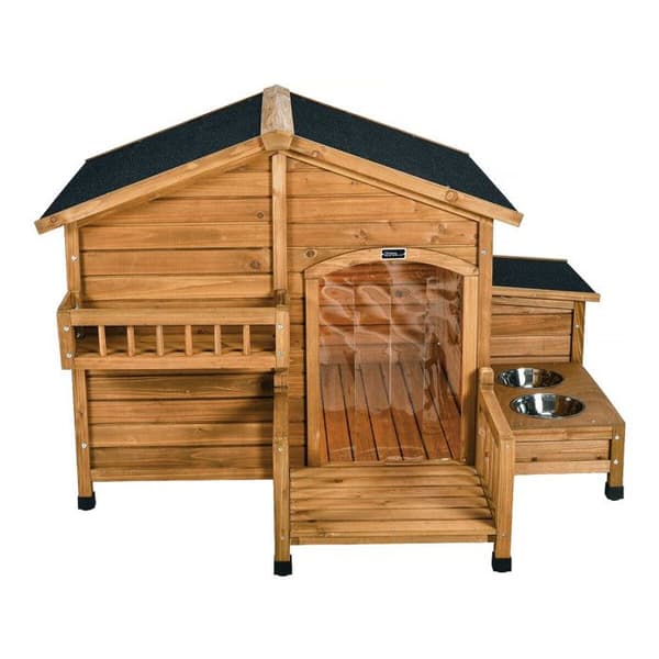 Udendørs hundehus i træ Rusty brun foderautomat 151 x 138 x 100 cm