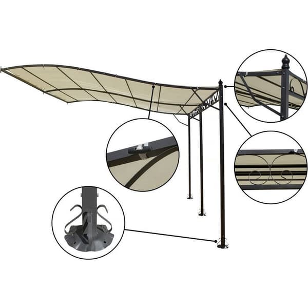 Pergola väggmonterad i metall - 3 x 4 m - Beige