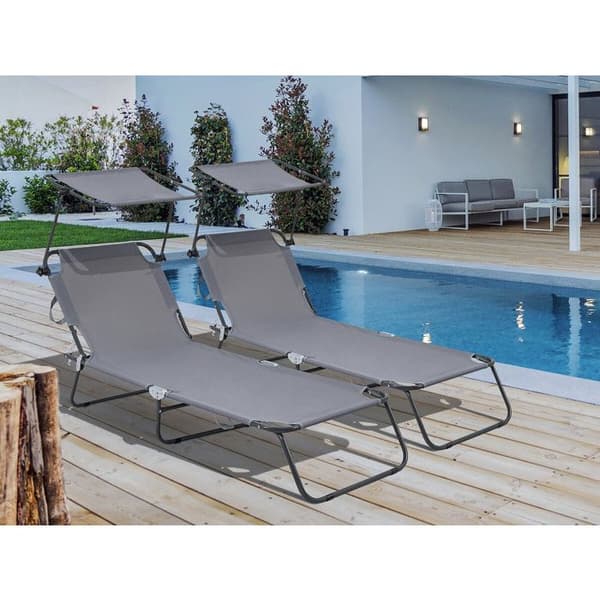 Hopfällbar solstol set om 2 - Grå metall - Vippbar - 180 x 54,5 x 73 cm