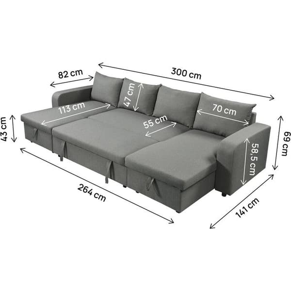 Panoramisk hjørnesofa i stof "Victor" - 4 pladser - Grå