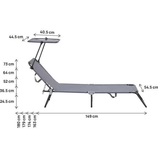 Hopfällbar solstol set om 2 - Grå metall - Vippbar - 180 x 54,5 x 73 cm