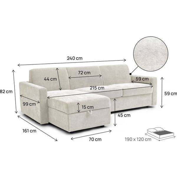Vändbar uttryckbar hörnsoffa i tyg "Celia" - 3 platser - Beige