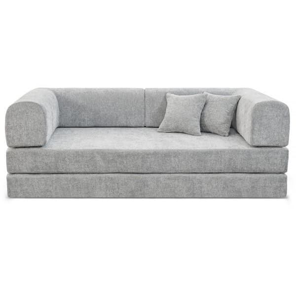 Elior-harmaa 3-istuttava vuodesohva teksturoidusta kankaasta 200 x 100 x 75 cm