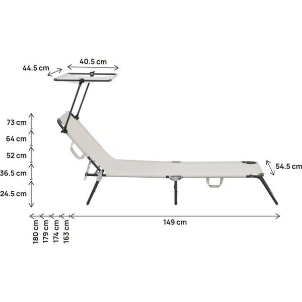 Fällbar solstol "Lazy" - Med solskydd - Beige