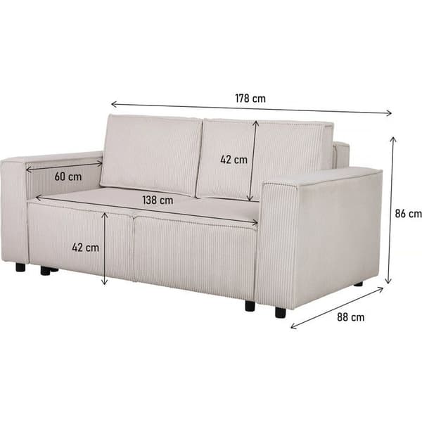 Rätt soffbed i ribbad sammet "Montaigne S" - 2 platser - Beige