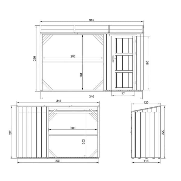 TIMBELA M985 Vedskjul med förråd 4,14 m²