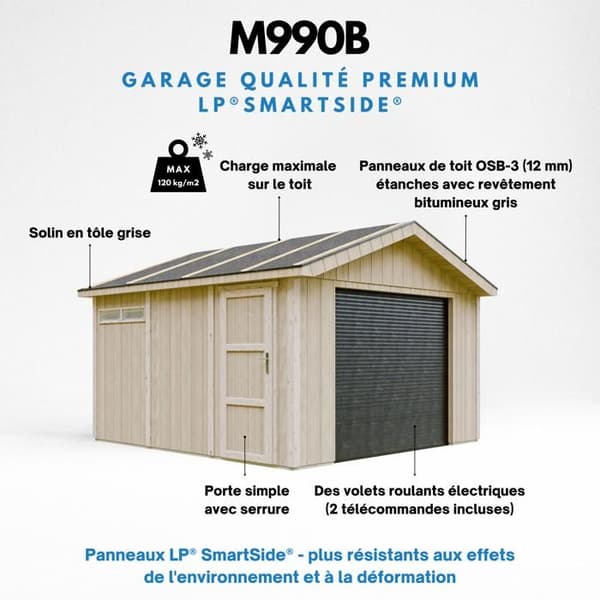 Garage - Timbela - M990B - 13 m² - LP SmartSide-paneler - Elektriska rullgardiner