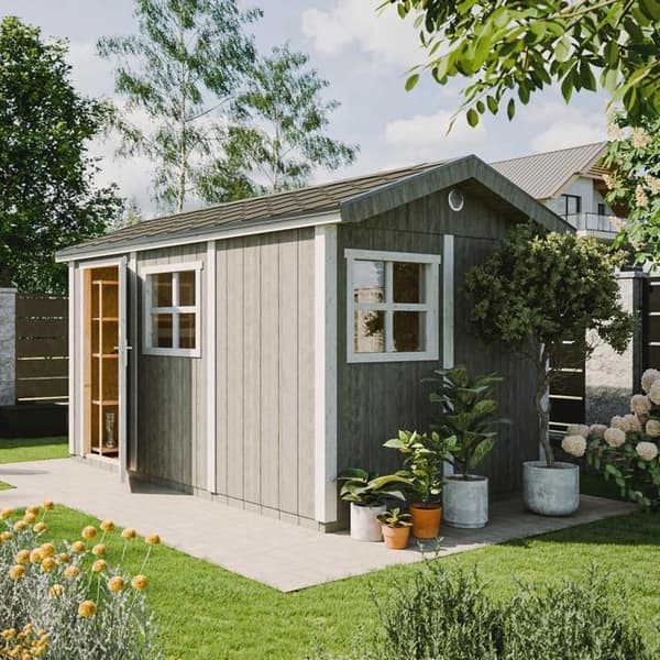 Trädgårdsförråd Kvalitet Premium 8,68 m² - Timbela M914-rödskogsred - Konstruktion av LP Smartside Paneler