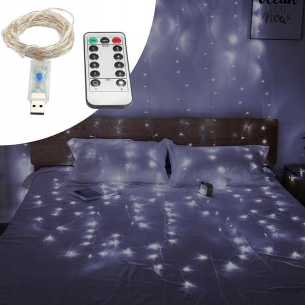 LED gardin 3 x 3 m med 300 LED, kallvit och USB 5 V