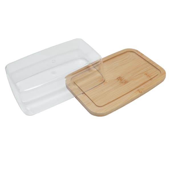 Smörask i bambu / smörlåda med transparent lock och serveringsbricka 24×18×7,5 cm