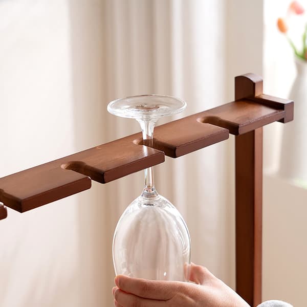 Ställ i bambu för vinflaskor och glas / vinställ med glashållare / vinförvaring / flaskställ