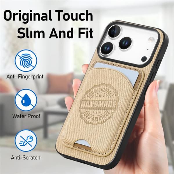 Magnetiskt mobilskal i konstläder med korthållare för iPhone 14 - Khaki