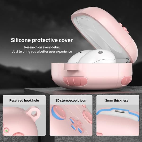 Silikonfodral i retrospel-stil för Samsung Galaxy Buds Core - Rosa