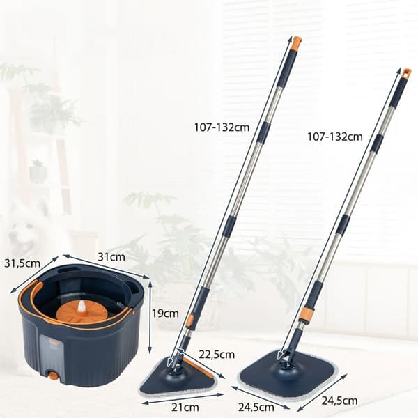 Mopp med hink / roterande moppset / golvmopp med hink – blå