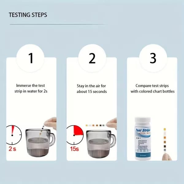 6-i-1 teststickor för pH, klor, brom och alkalinitet - 50-pack