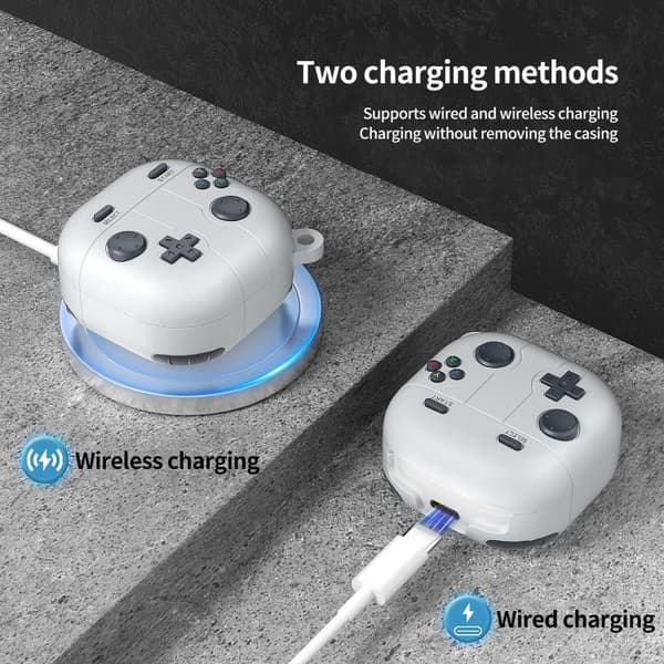 Silikonfodral i retrospel-stil för Samsung Galaxy Buds Core - Ljusgrå