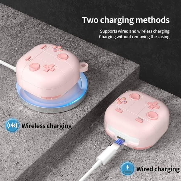 Silikonfodral i retrospel-stil för Samsung Galaxy Buds Core - Rosa