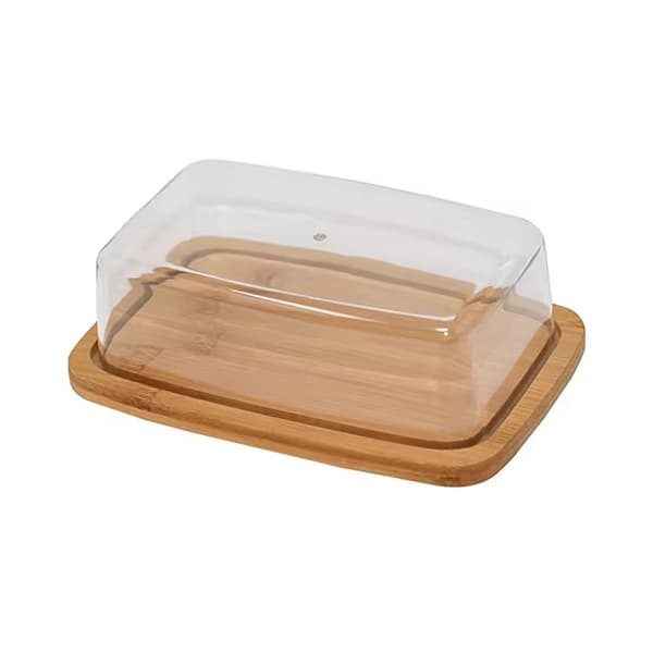 Smörask i bambu / smörlåda med transparent lock och serveringsbricka 24×18×7,5 cm