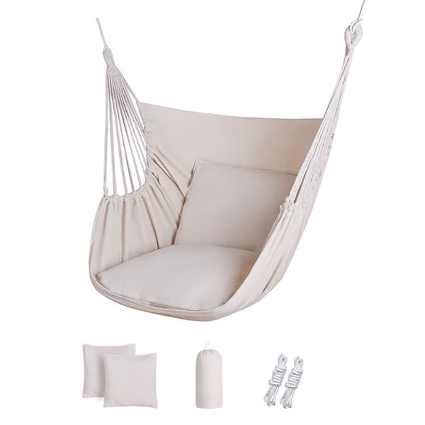 Beige Hängstol med 2 kuddar / hänggunga stol / hammockstol