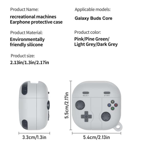 Silikonfodral i retrospel-stil för Samsung Galaxy Buds Core - Ljusgrå