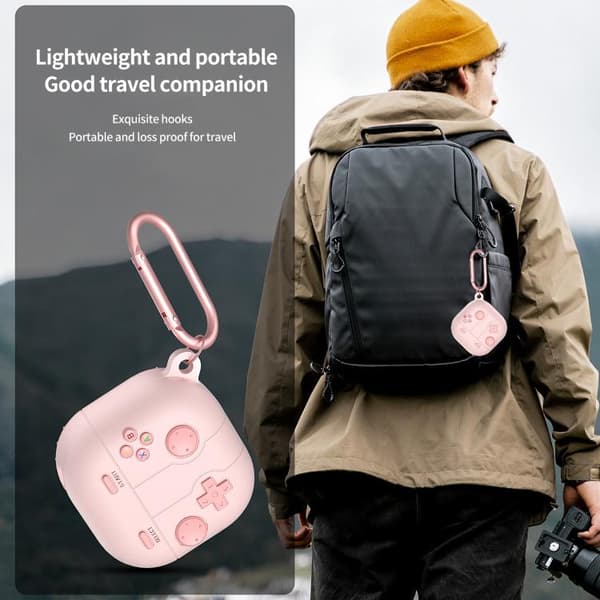 Silikonfodral i retrospel-stil för Samsung Galaxy Buds Core - Rosa