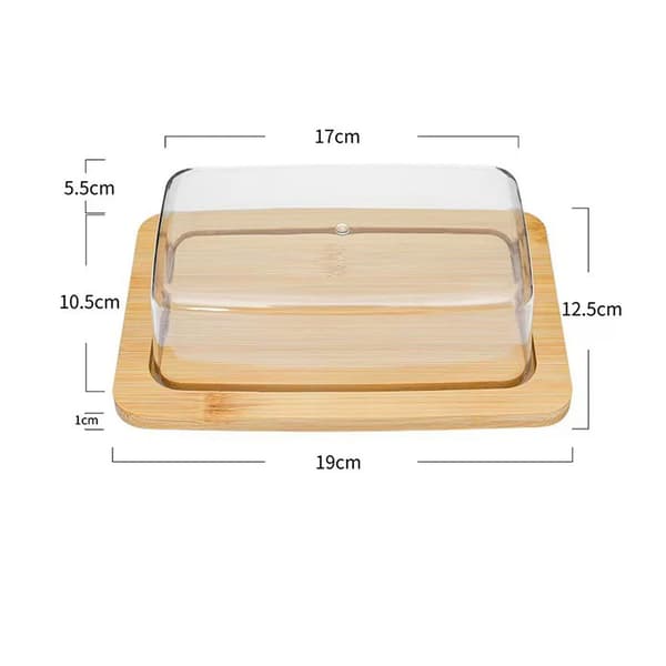 Smörask i bambu / smörlåda med transparent lock och serveringsbricka 24×18×7,5 cm