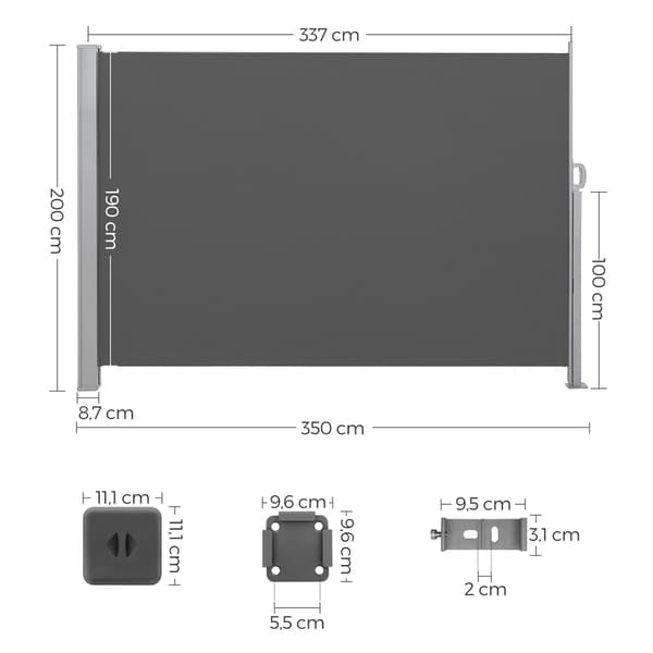 Utdragbart insynsskydd 2x3,5m - Grå / sidomarkis utdragbar / insynsskydd balkong
