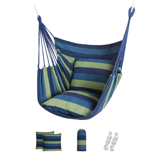 Randig Hängstol med 2 kuddar - Blå/Grön / hänggunga stol / hammockstol