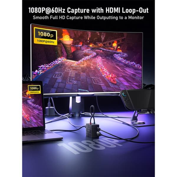 Lemorele Videoinspelningskort AC12 Mini HDMI till USB-C med loop out / Videograbber / USB-kort