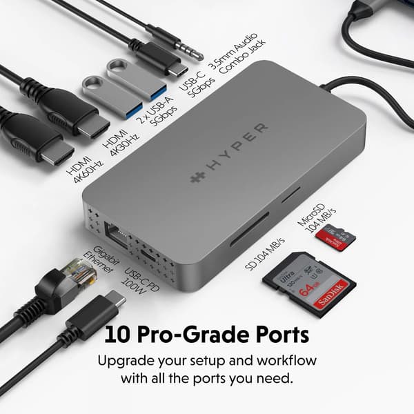 HyperDrive Next Dockningsstation USB-C 10-portar / dubbel HDMI-docka